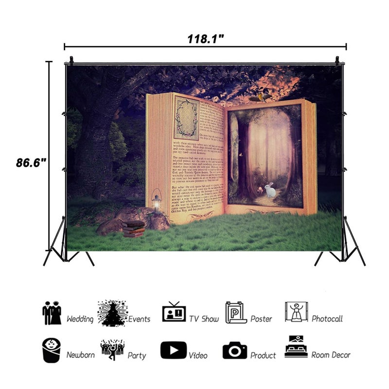 AOFOTO 10x7ft Fairy Tale Books Backdrop Enchanted Forest Girl Baby Shower Photoshoot Decorations Little Princess Birthday Party Background for Photography Photo Studio Props Vinyl - Image 3